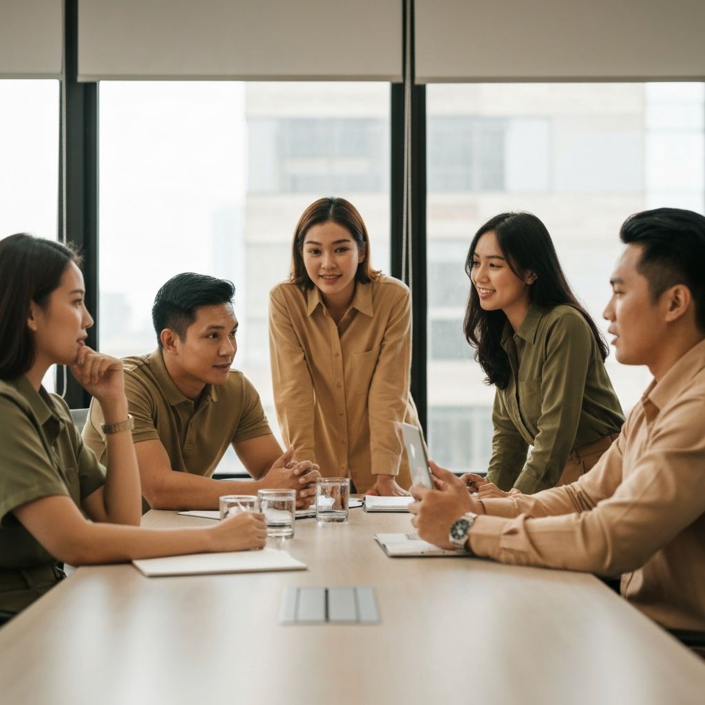 Government employees discussing insurance plans
